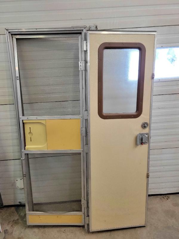 Square RV Entrance Door with Screen and Key - Used RV Parts