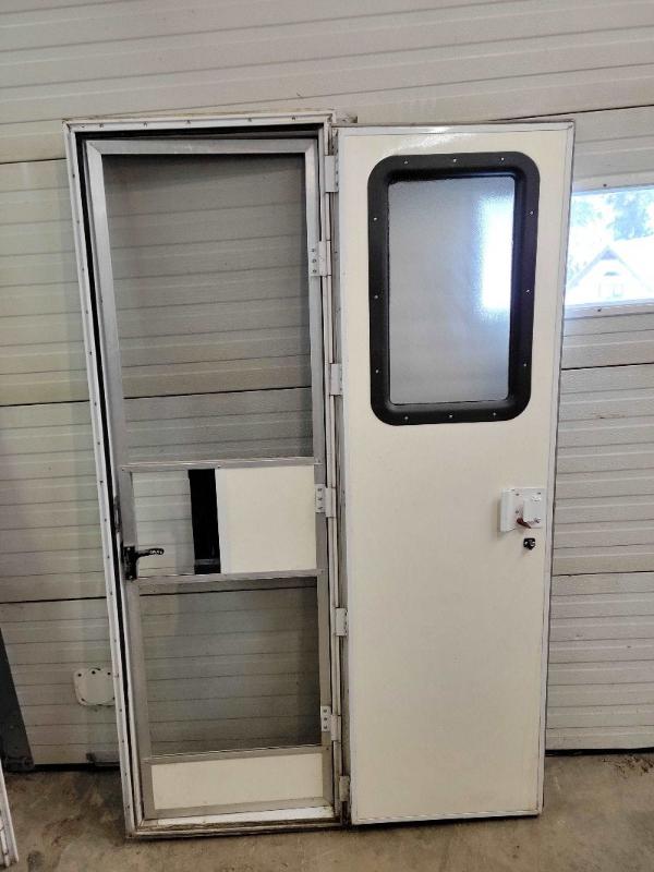 RV Entrance Door Square with Screen and Frame - Used RV Parts