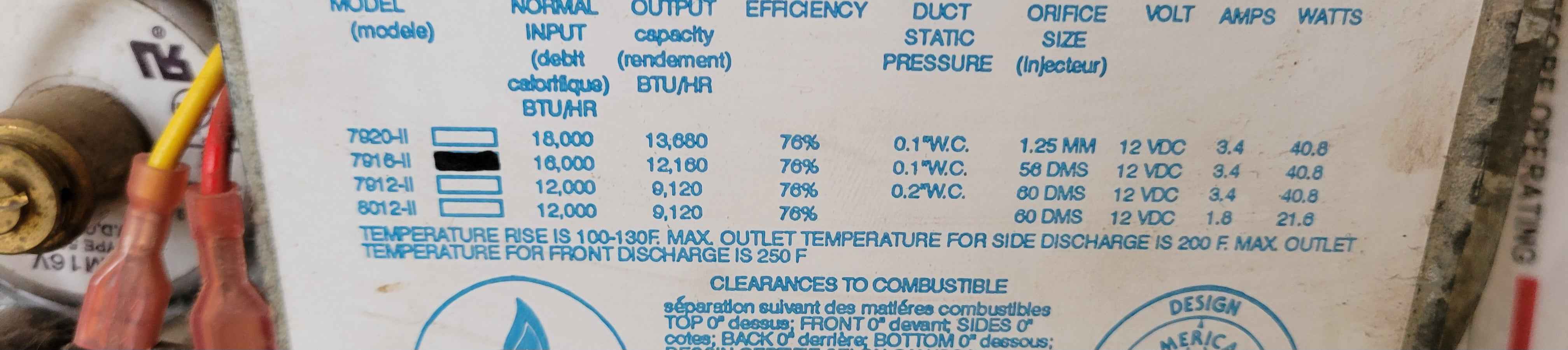 RV Propane Furnace Hydroflame 7916-II 16000 BTU