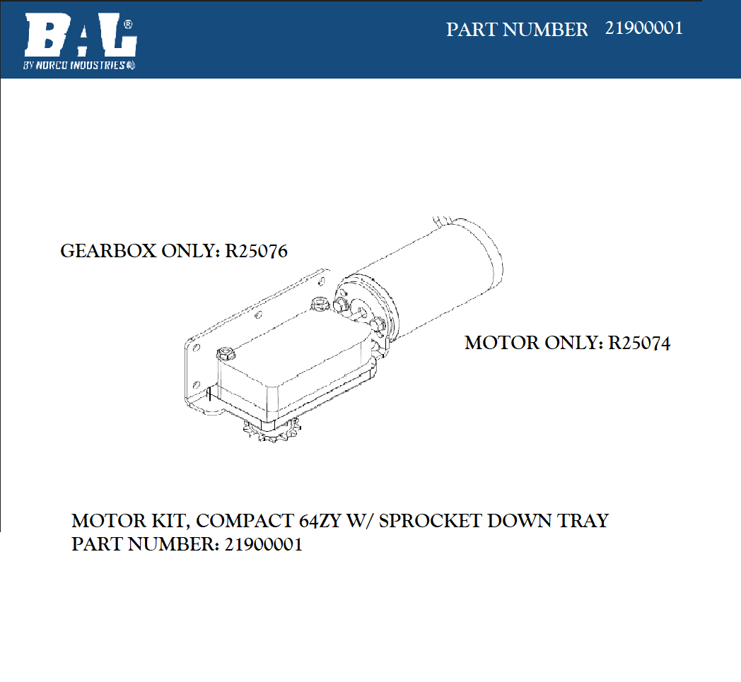 BAL 21900001 Compact Standard Slide-Out Motor Kit, Sprocket Down