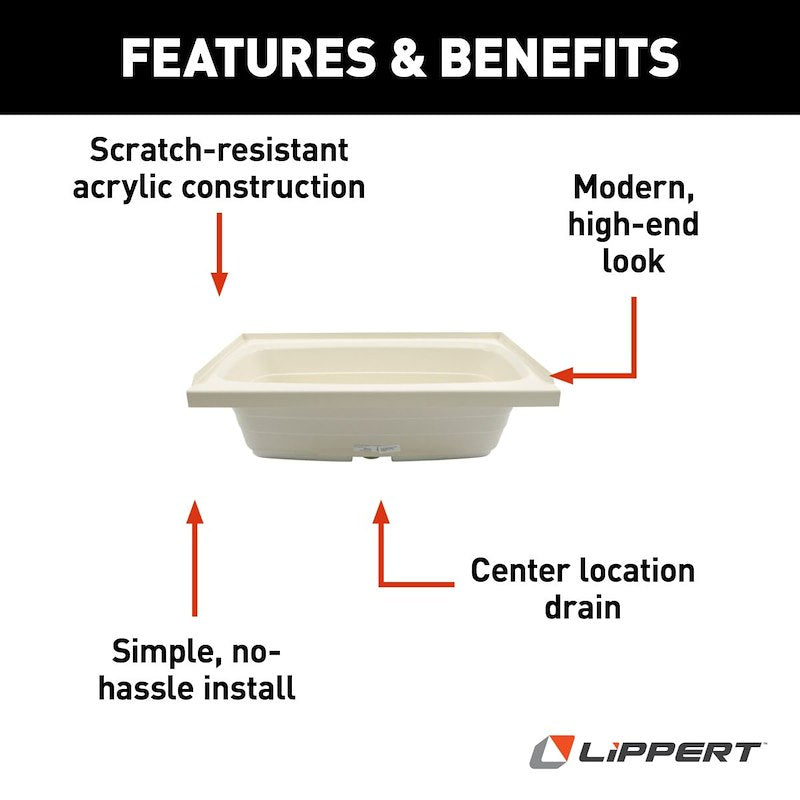 Lippert Better Bath 209385 24" x 40" RV Bathtub – Center Drain