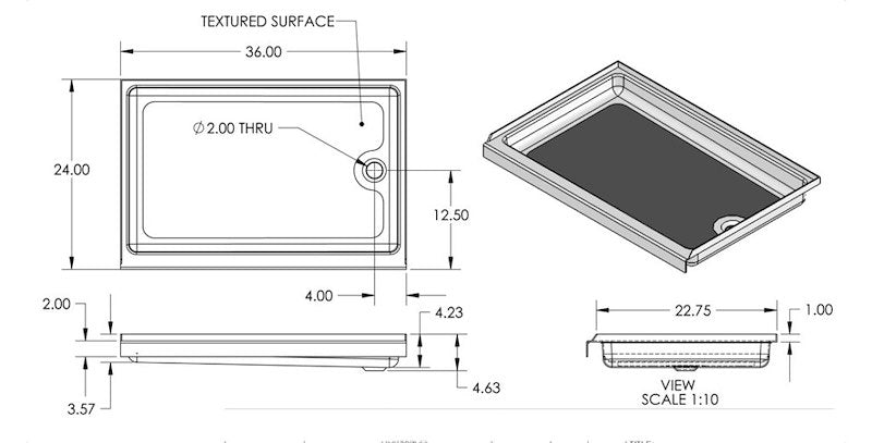 Specialty Recreation SP2436PR 24" x 36" RV Shower Pan with Right Drain