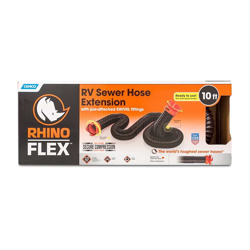 Camco 39764 RhinoFLEX 10' RV Sewer Hose with Swivel Fittings & Locking Rings