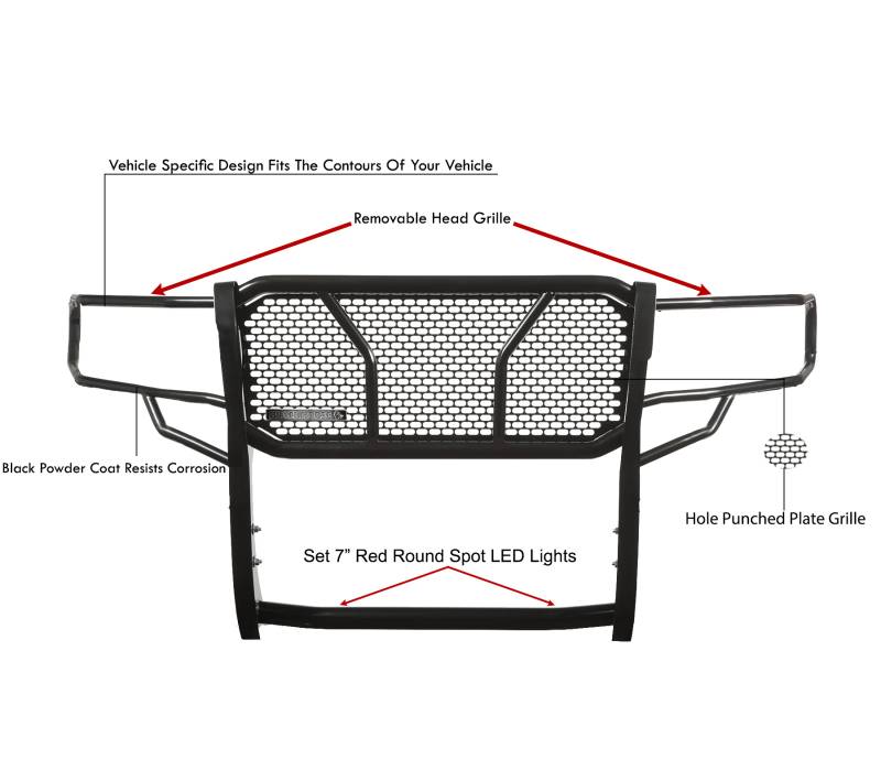 Black Horse Offroad Rugged Series Steel Grille Guard RU-DORA19-B-PLR - image 8