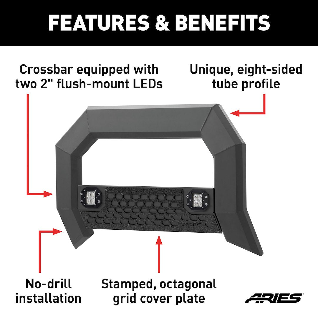 Aries 2163102 Bull Bar Black Carbide Powder Coated 5-1/2 Inch Yes with skid plate - image 6