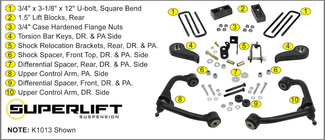 Superlift K1013 3-Inch GM 2500HD Lift Kit Without Shocks