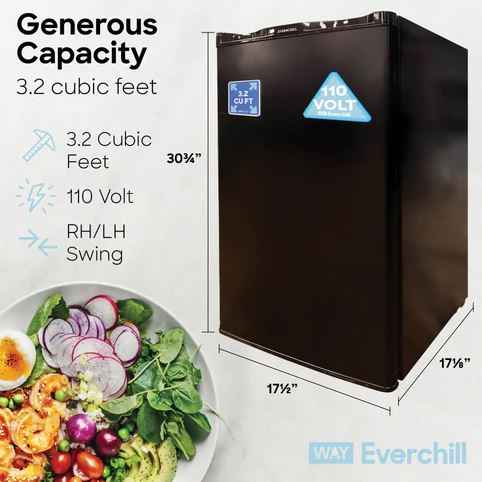 Everchill 3.2 Cu Ft RV Refrigerator – 110V, Right Swing