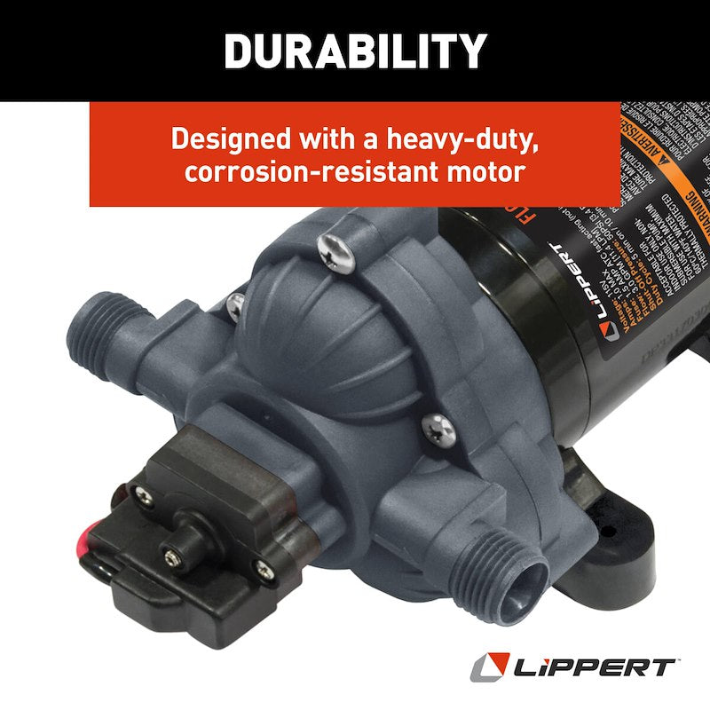 Lippert 689052 Flow Max 12V RV Fresh Water Pump – 3.2 GPM 45 PSI