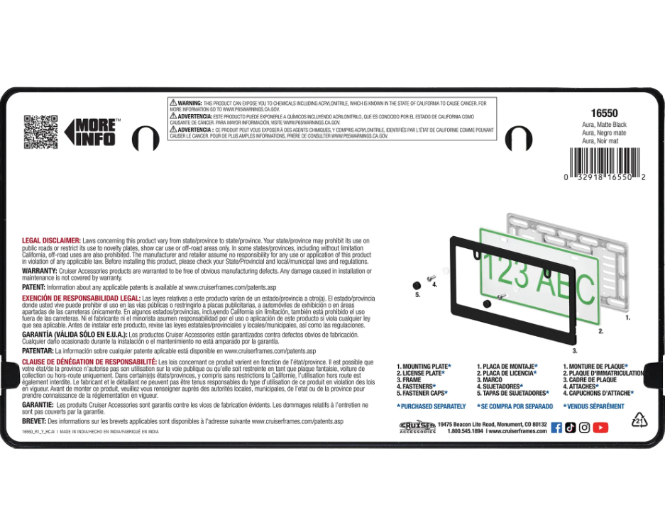 Cruiser 16550 Aura Matte Black License Plate Frame - image 4