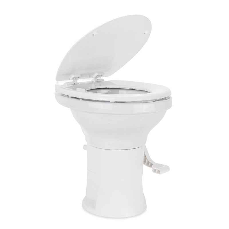 RV Toilet High Profile – 41710 Permanent Pedal Flush – Wood Seat – White