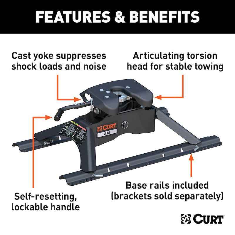CURT 16121 A16 16K Fifth Wheel Hitch with Legs & Base Rails