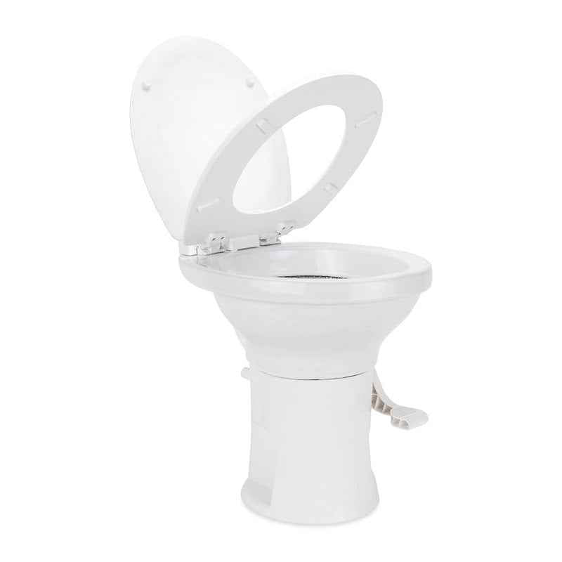 RV Toilet High Profile – 41710 Permanent Pedal Flush – Wood Seat – White