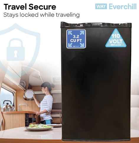 Everchill 3.2 Cu Ft Single Compartment RV Refrigerator, 110V, Left Swing