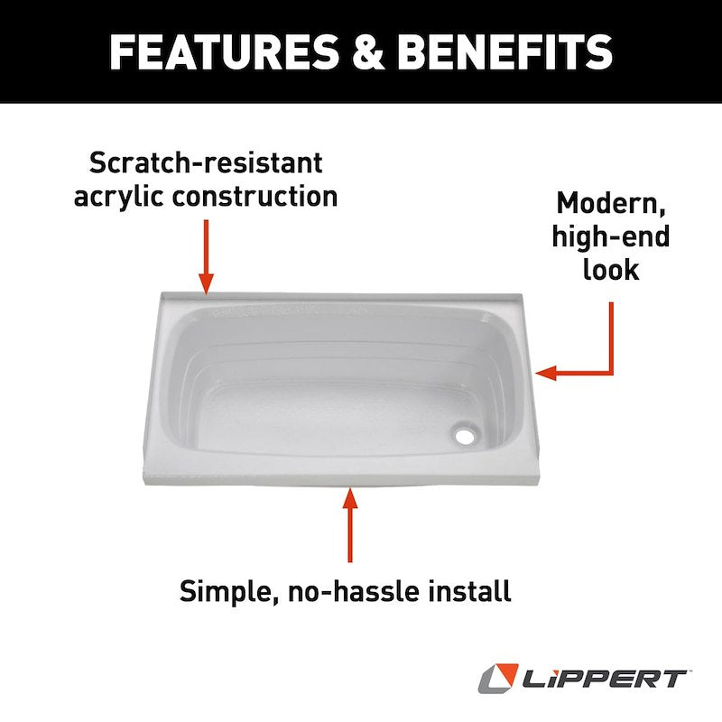 Lippert Better Bath 209658 24" x 36" RV Bathtub – Right Hand Drain