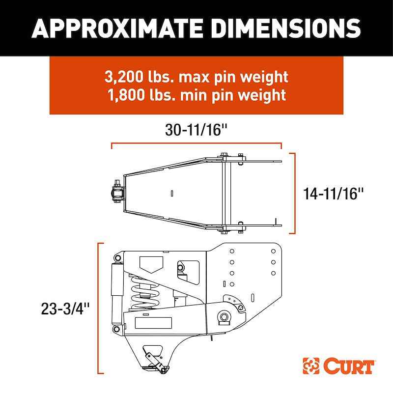 CURT 2024044576 Helux Air-Ride Gooseneck Fifth Wheel Trailer Hitch Pin Box