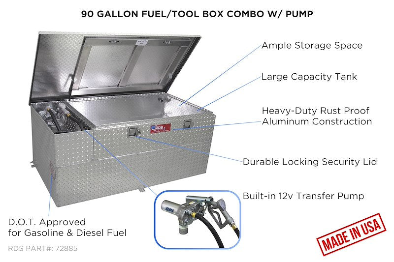 RDS 72855 90 Gallon Aluminum Combo Fuel Transfer Tank & Tool Box