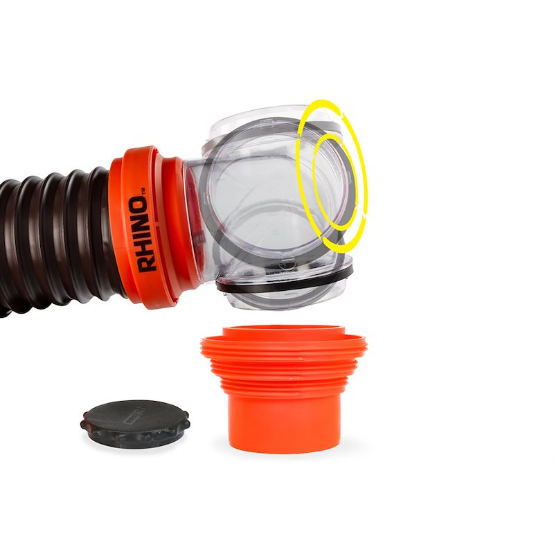 Camco 39761 RhinoFLEX 15' RV Sewer Hose Kit with Swivel Fittings & 4-in-1 Adapter
