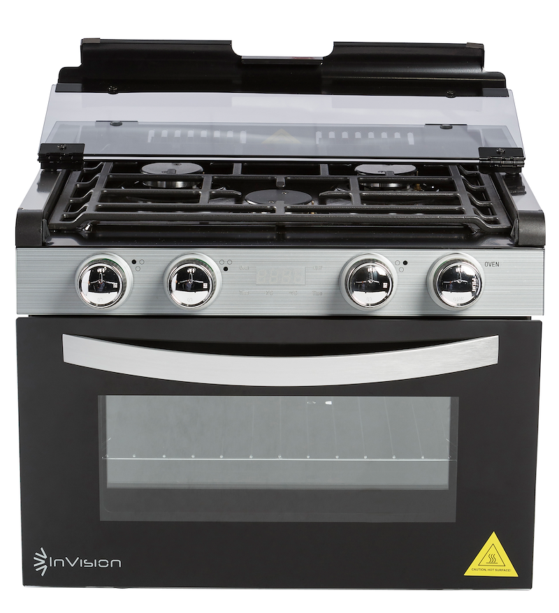 Invision RV Propane Range Stove 3 Burner With Oven – Black - 480-2730