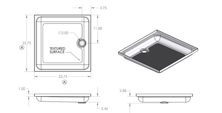 Specialty Recreation SP2424W 24" x 24" RV Shower Pan with Center Drain