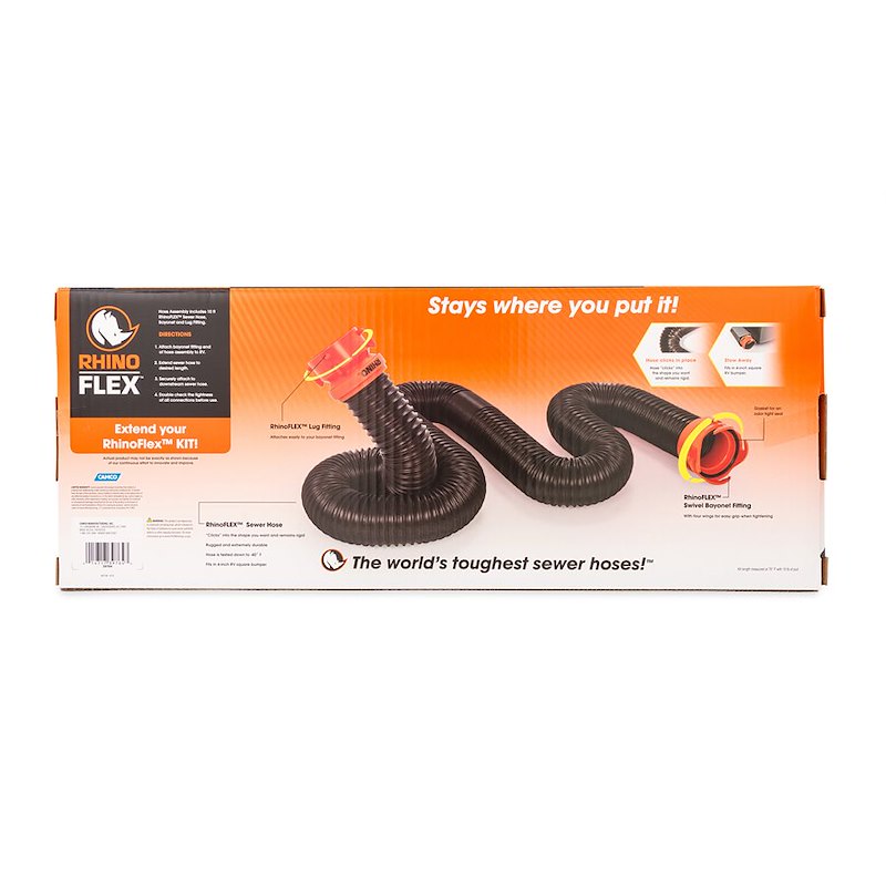 Camco 39764 RhinoFLEX 10' RV Sewer Hose with Swivel Fittings & Locking Rings