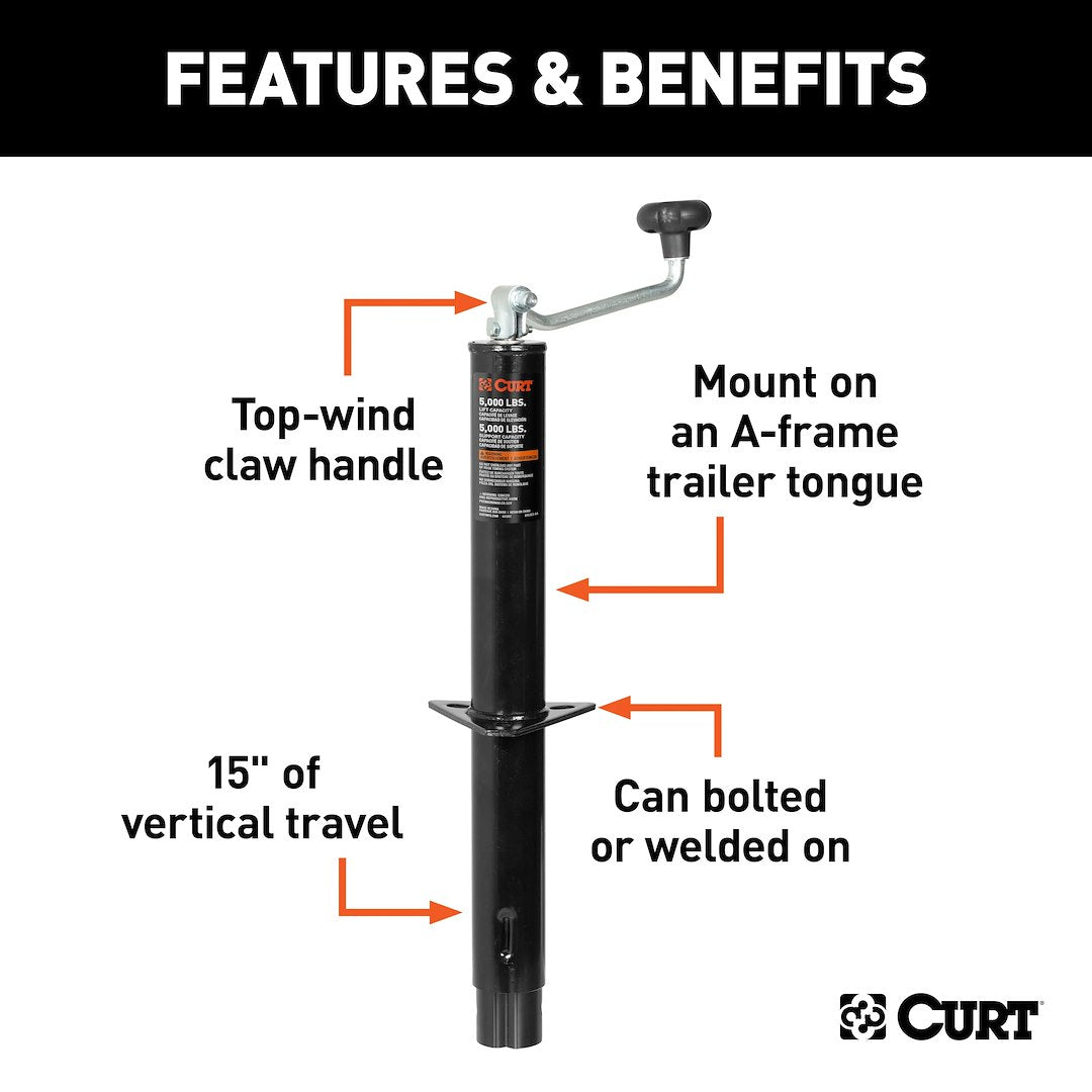 CURT 15 Inch 5000 Pound Trailer Tongue Jack (25007)