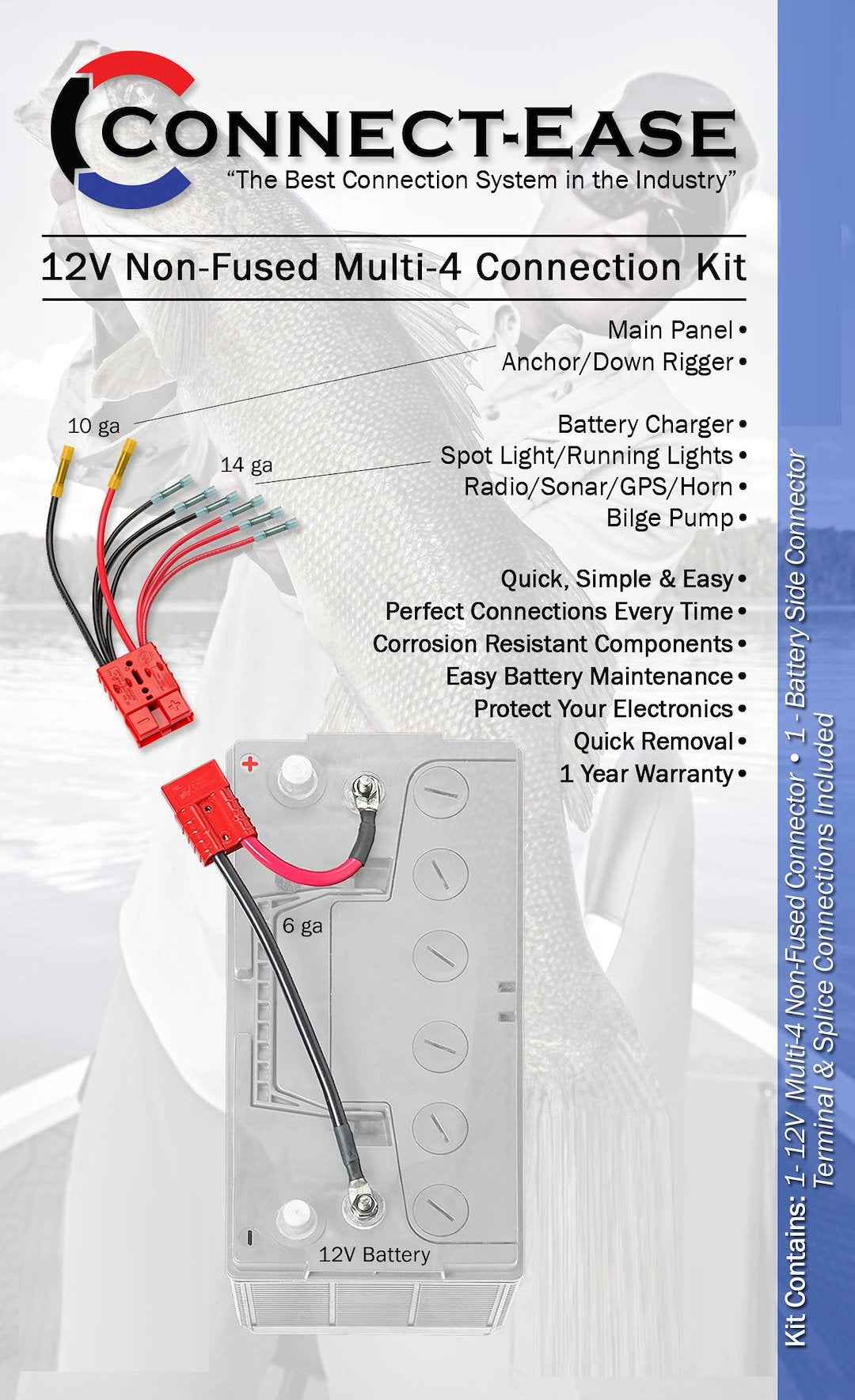 Connect-Ease RCE12VB4K Non-Fused 50-Amp Battery Harness