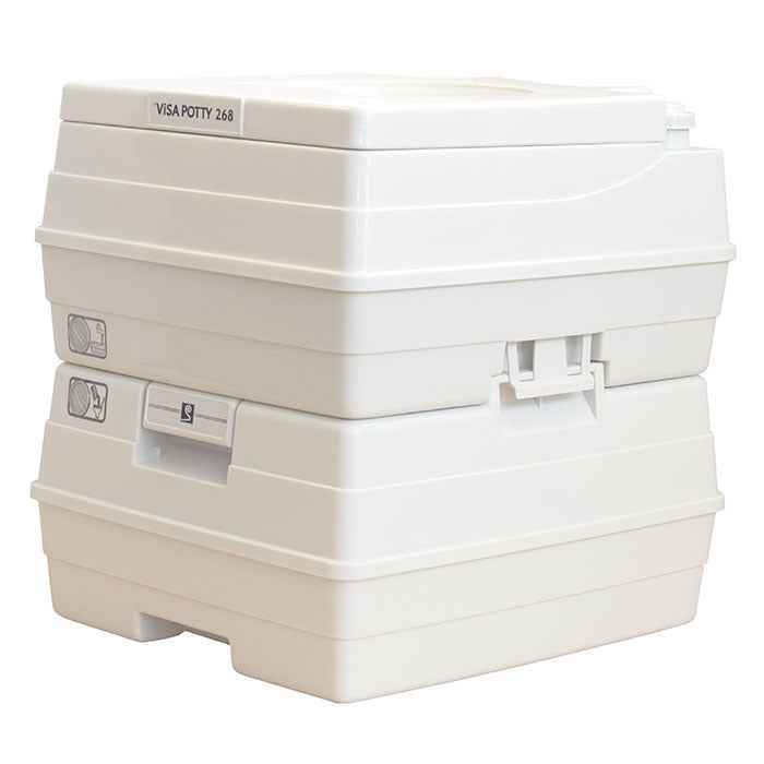 Portable RV Toilet – Visa Potty – DEF268101 Gray 2-Section Flush – Square Seat