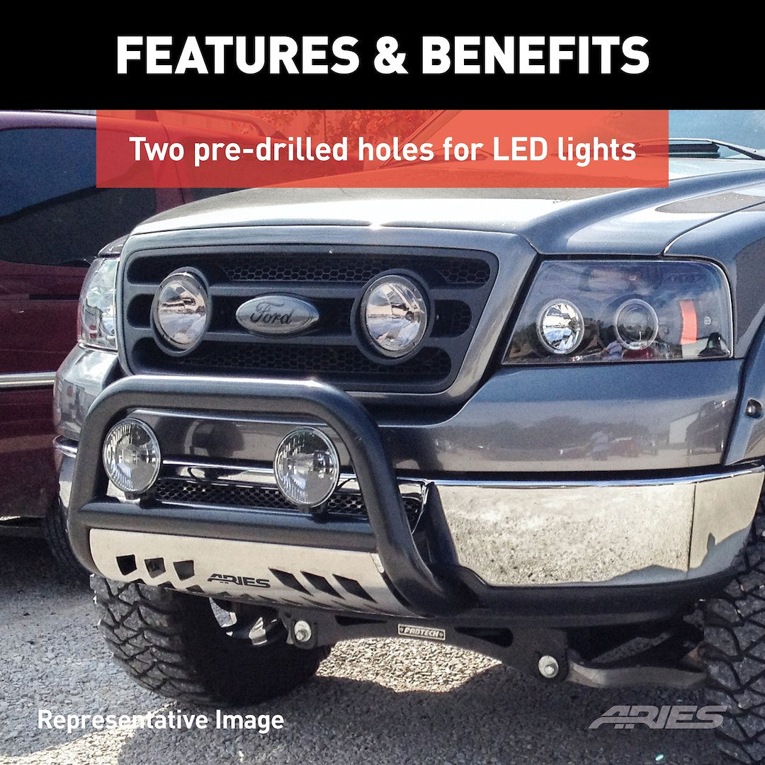Aries B35-3007 Bull Bar Black Semi-Gloss Powder Coated 3 Inch Yes with skid plate - image 8