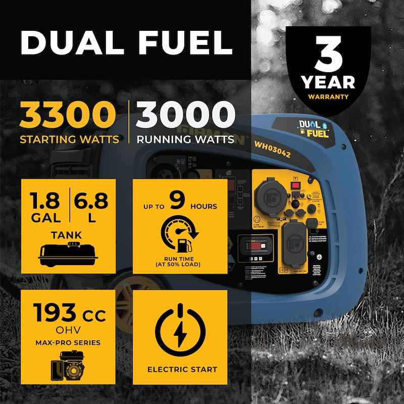 Firman WH03042 Whisper Hybrid Dual Fuel Inverter RV Generator – 3300W Portable