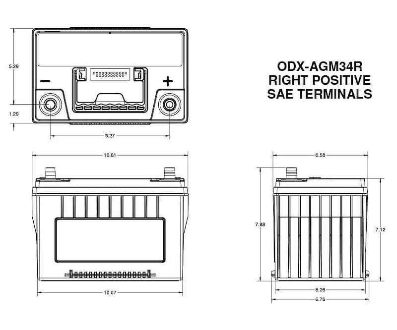 Odyssey Starting Battery ODX-AGM34R Group 34 12V 850 CCA Reversed Terminals