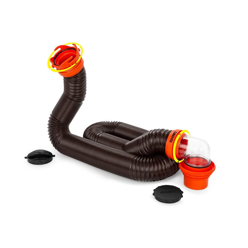 Camco 39761 RhinoFLEX 15' RV Sewer Hose Kit with Swivel Fittings & 4-in-1 Adapter
