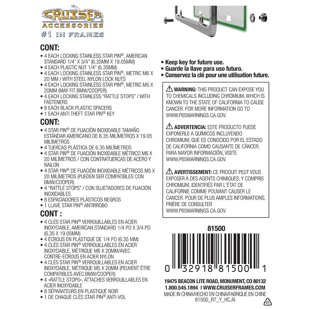 Cruiser License Plate Mounting Hardware (81500)