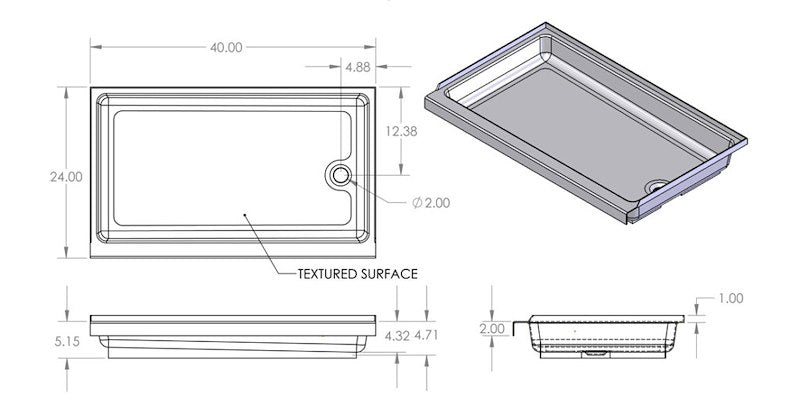 Specialty Recreation SP2440WR 24" x 40" RV Shower Pan with Right Drain