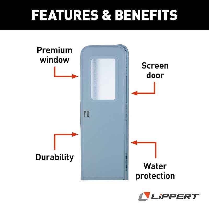 26" x 70" Polar White Radius RV Door with Window and Screen Door
