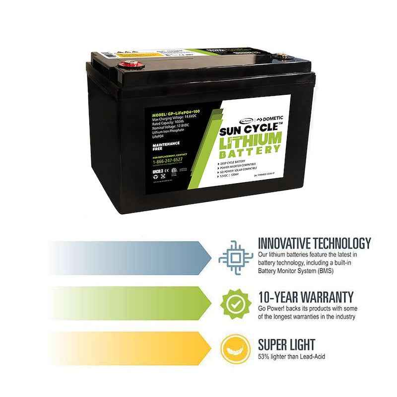 Go Power Lithium Battery GP-LIFEP04-100 Group 31 12.8V 100Ah RV Marine Solar