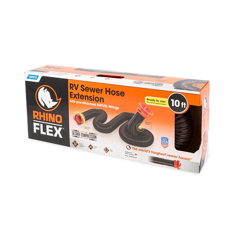 Camco 39764 RhinoFLEX 10' RV Sewer Hose with Swivel Fittings & Locking Rings
