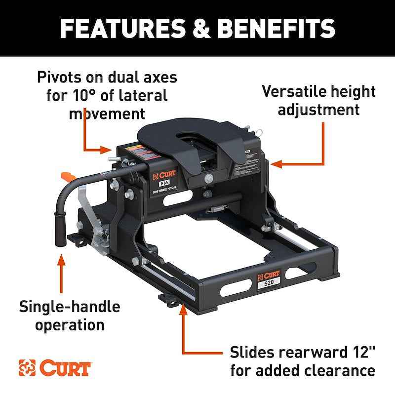 CURT 16511 E16 16K Sliding Fifth Wheel Hitch with S20 Slider
