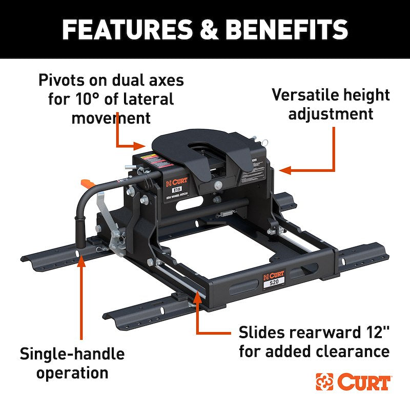 CURT 16611 E16 16K Sliding Fifth Wheel Hitch with S20 Slider & Rails