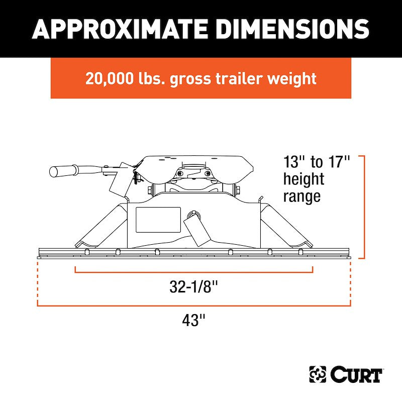 CURT 16141 A20 20K Fifth Wheel Hitch with Legs & Base Rails