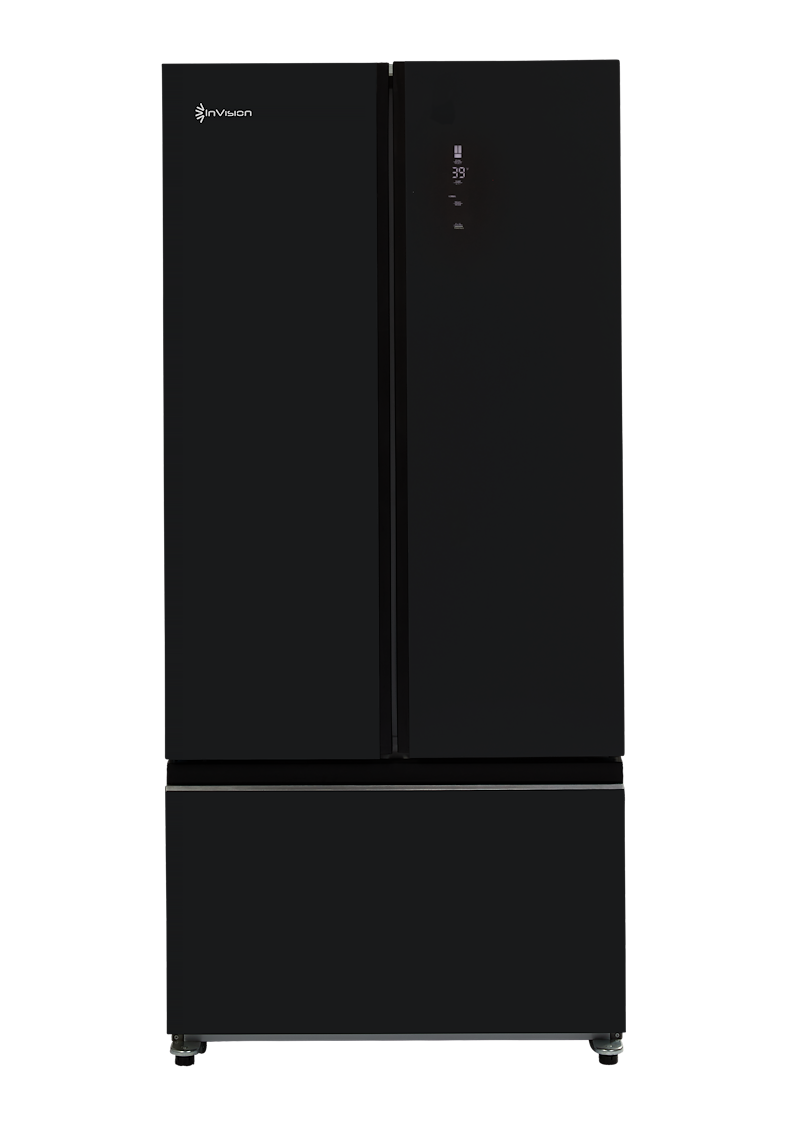 Invision 12V RV Fridge 16.95 Cu Ft Triple Door With Freezer – Black Glass 180-2552