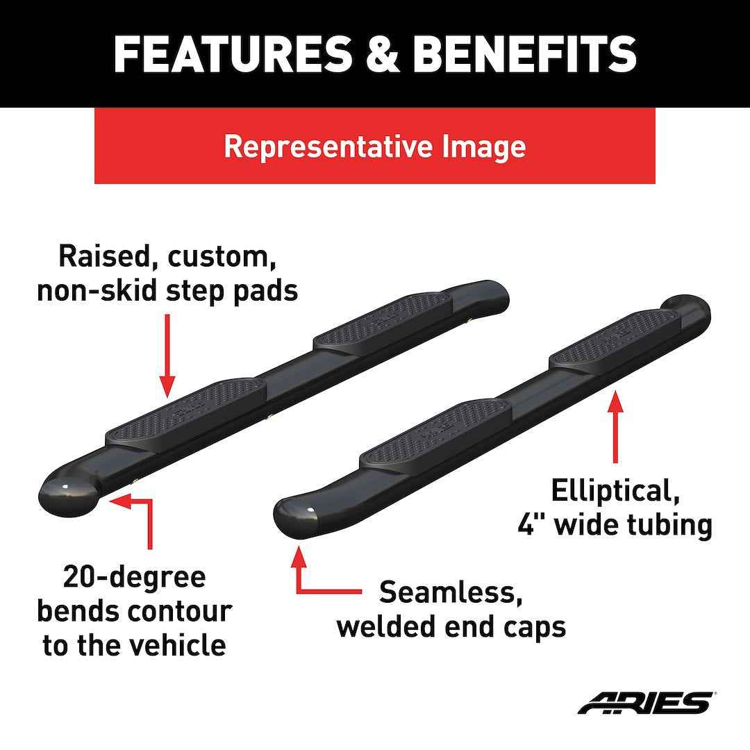 Aries S223043 4-Inch Black Oval Steel Nerf Bars