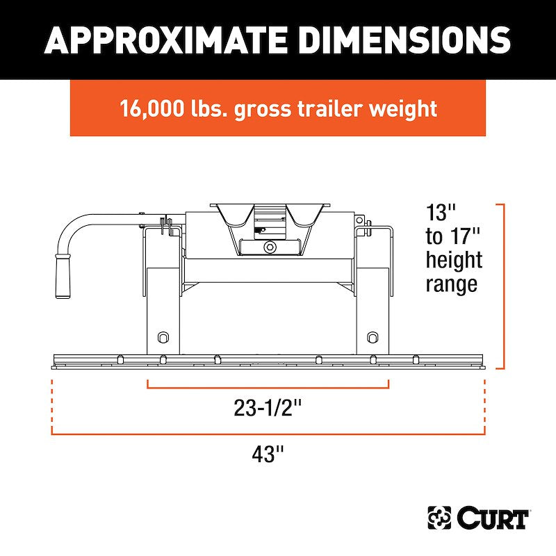 CURT 16116 E16 16K Fifth Wheel Hitch with Legs & Base Rails