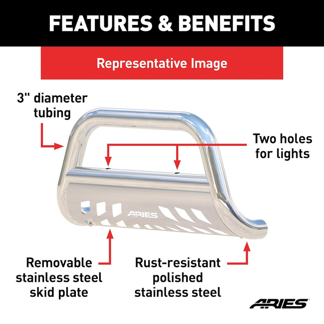 Aries 35-5006 Bull Bar Polished 3 Inch Yes with skid plate - image 6