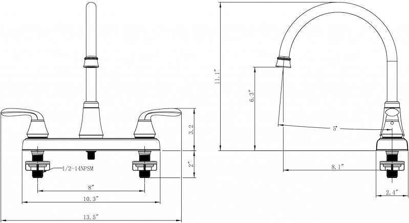8-Inch Gooseneck Kitchen Faucet – Dual Lever, Chrome Finish, Stainless Steel