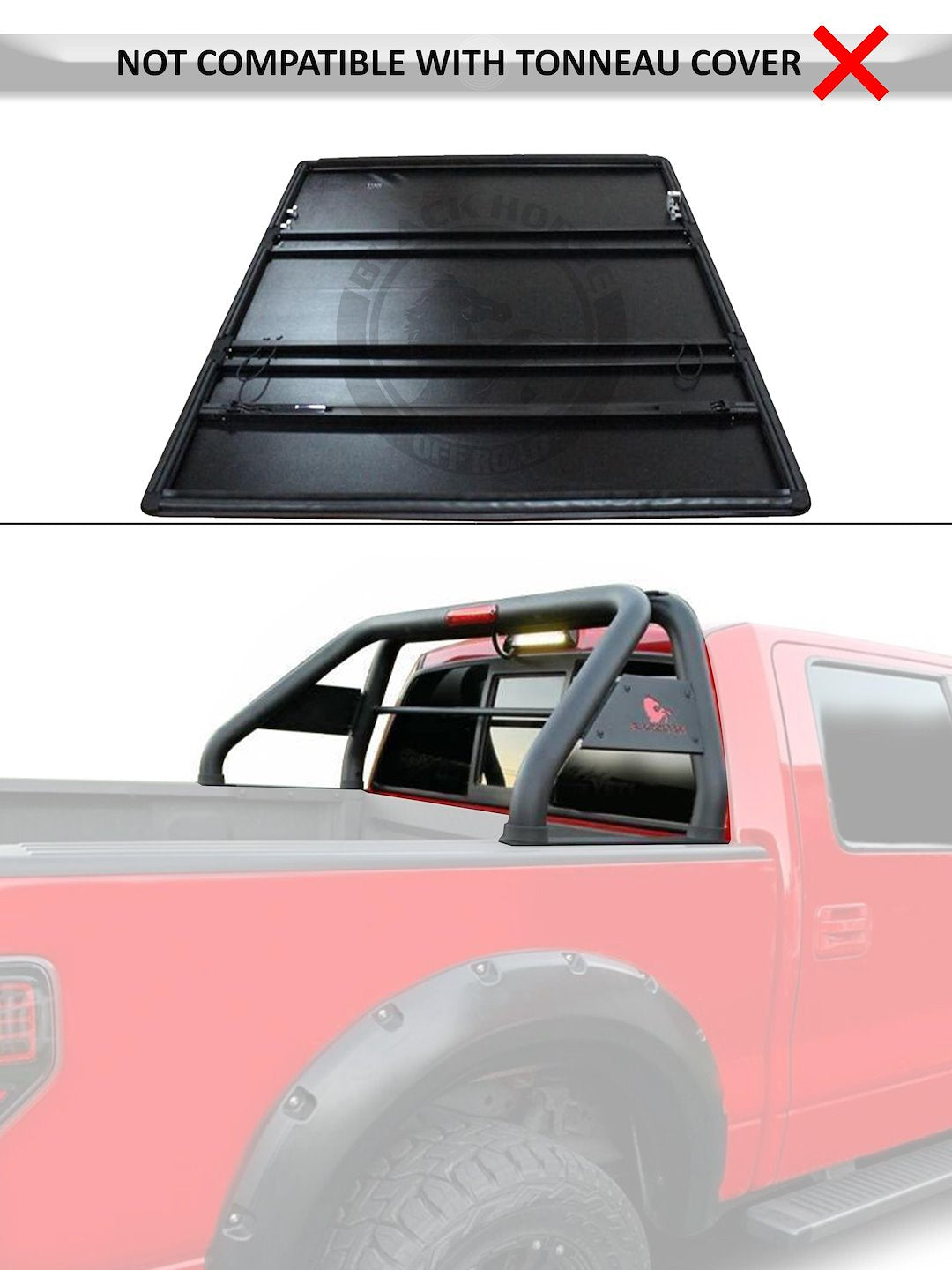 Black Horse Offroad RB015BK Tubular Powder Coated Steel Truck Bed Bar - image 2