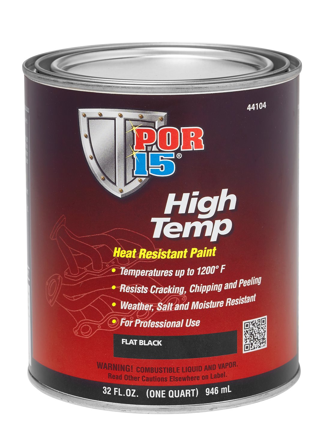 POR-15 44104 Flat Black High-Temperature Paint, Quart