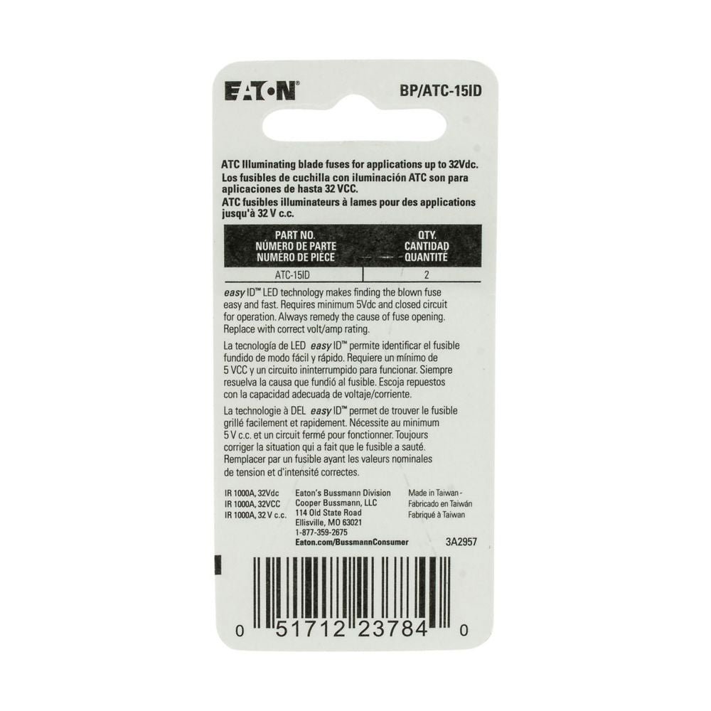 Bussman Easyid Atc Fuse (Bpatc15id) – Type: Blue Blade