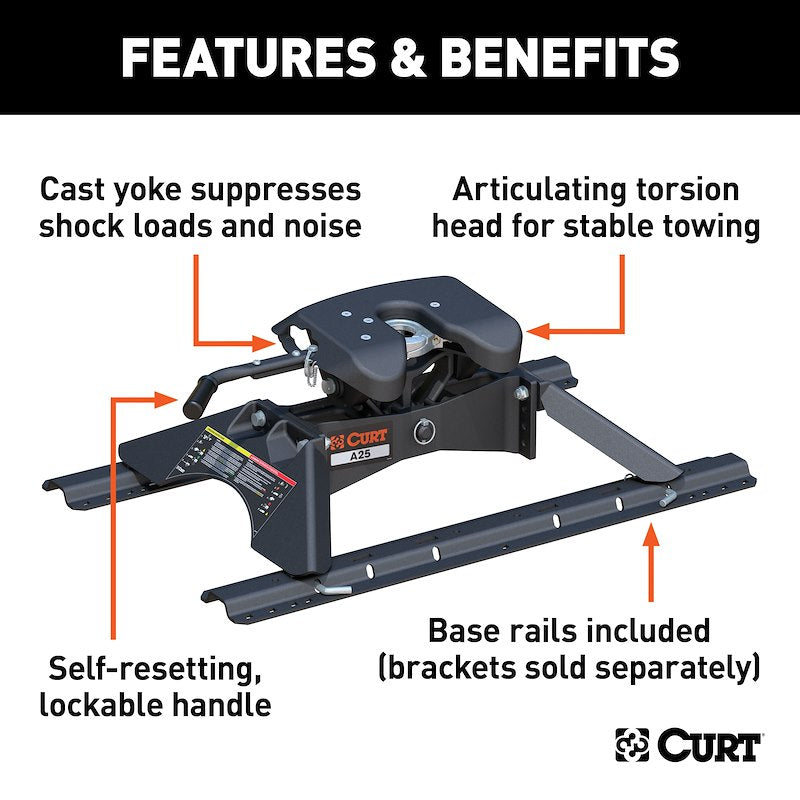 CURT 16181 A25 25K Fifth Wheel Hitch with Legs & Base Rails