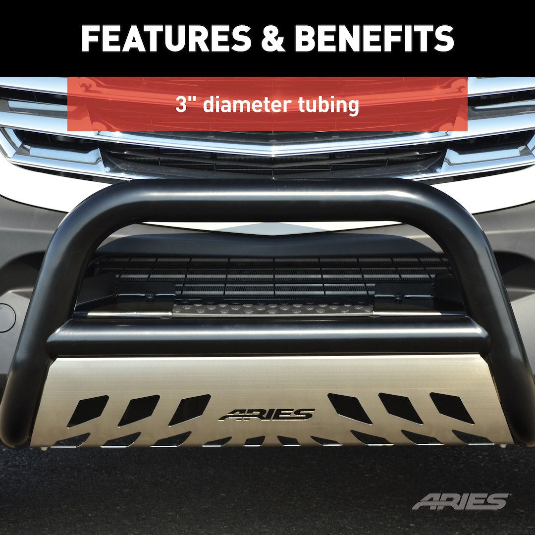 Aries B35-3007 Bull Bar Black Semi-Gloss Powder Coated 3 Inch Yes with skid plate - image 7