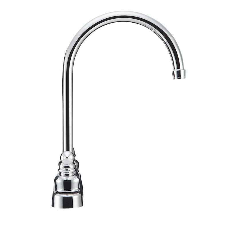 Kitchen Faucet – 12" J-Spout, 8" Deck Mount, Dual Teapot Handles, Chrome